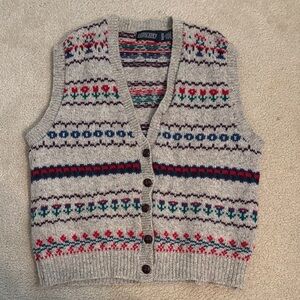 Lands End Vintage Wool Button Vest Womens L